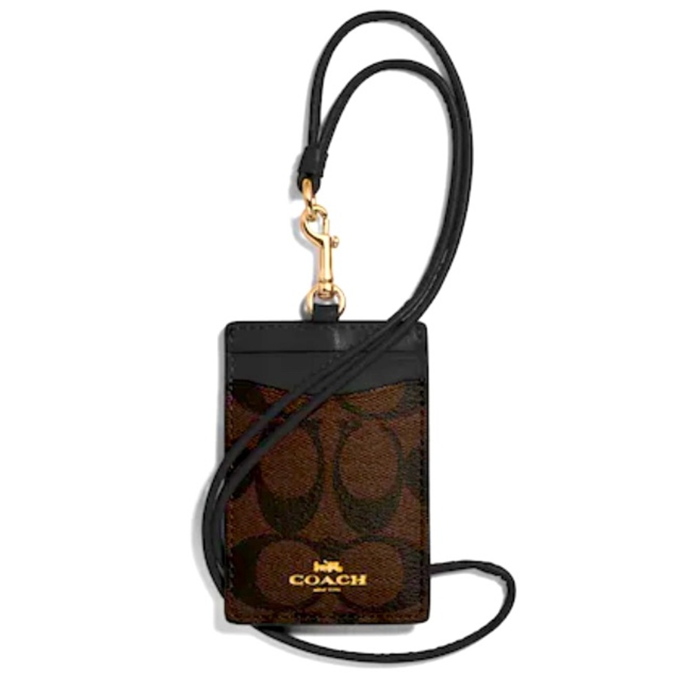 NEW! COACH ID Lanyard in Signature Canvas & Leather, Gold/Brown/Espresso, NWT!